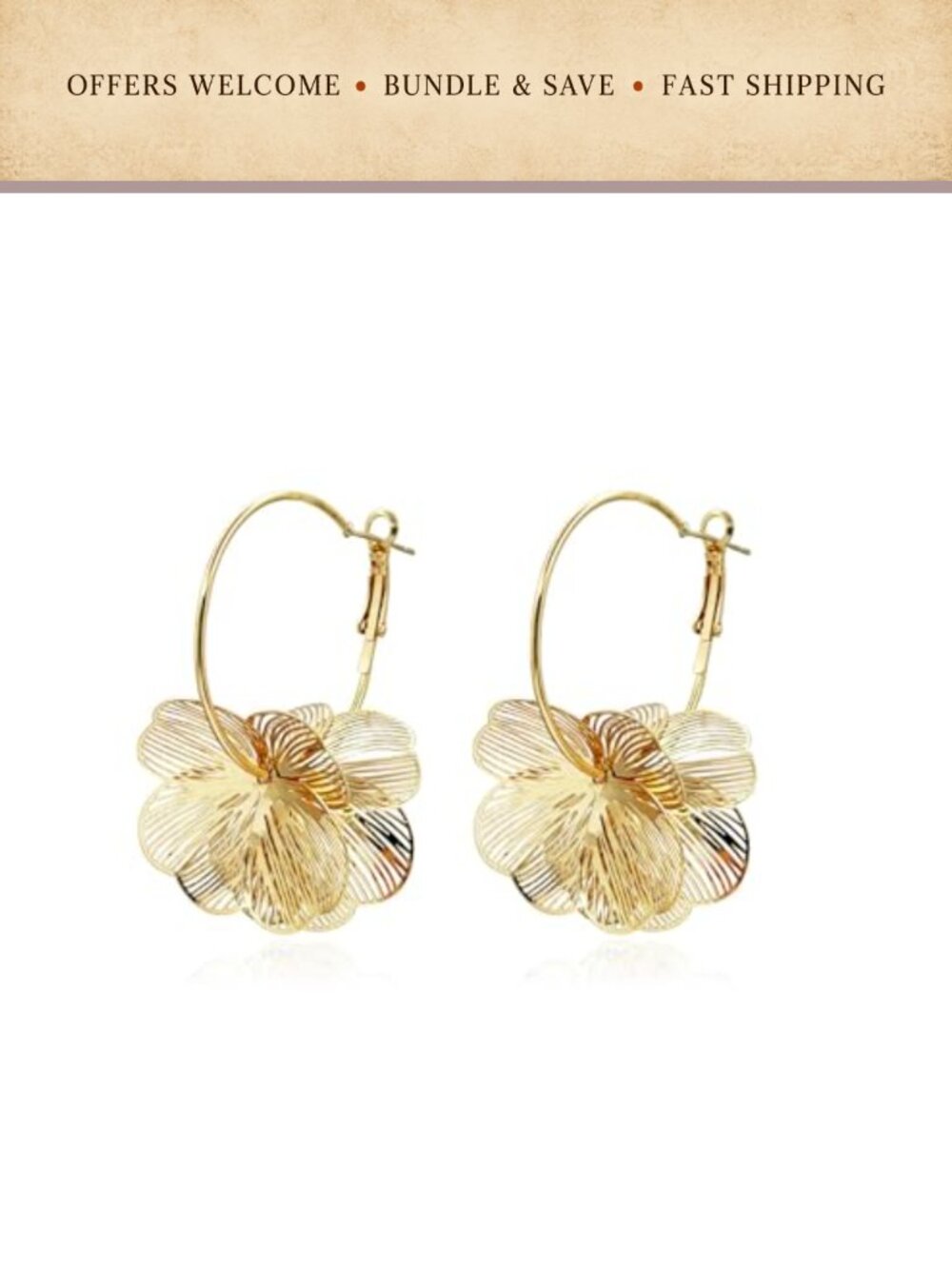 Gold Plated Flower Earrings Boho Floral Hoop Drop Dangle Statement